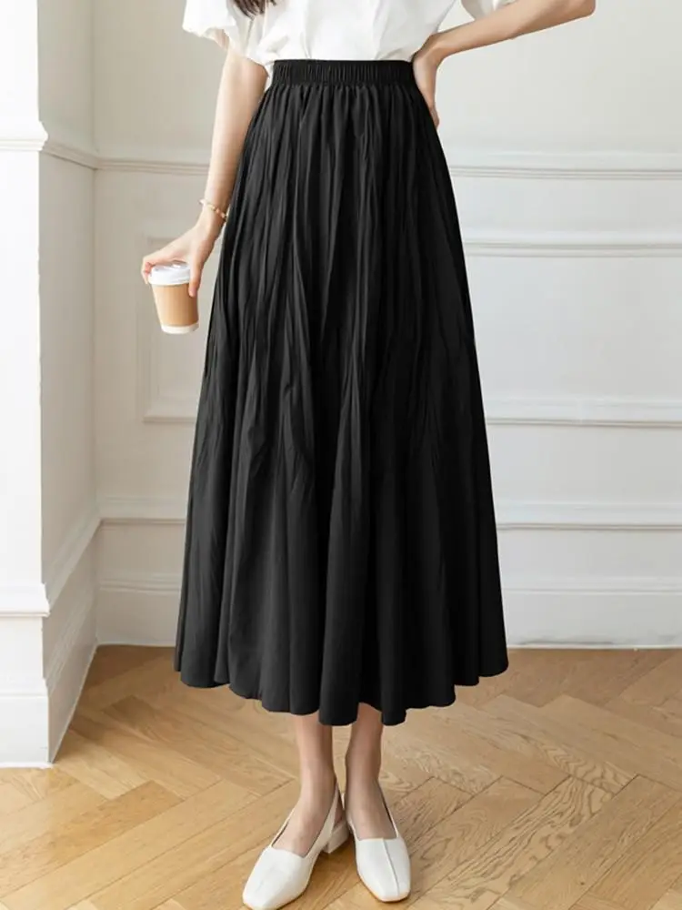 Women Casual Long Skirts New Arrival 2022 Spring Korean Style Plain Color All-match High Waist Ladies Elegant A-line Skirt W997 black leather skirt Skirts