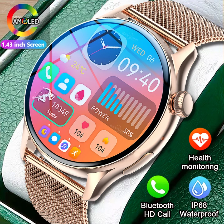 

Smartwatch Women AMOLED 1.43inch HD Screen Always Display Time Bluetooth Call IP68 Waterproof Sport Smart Watch For Huawei apple