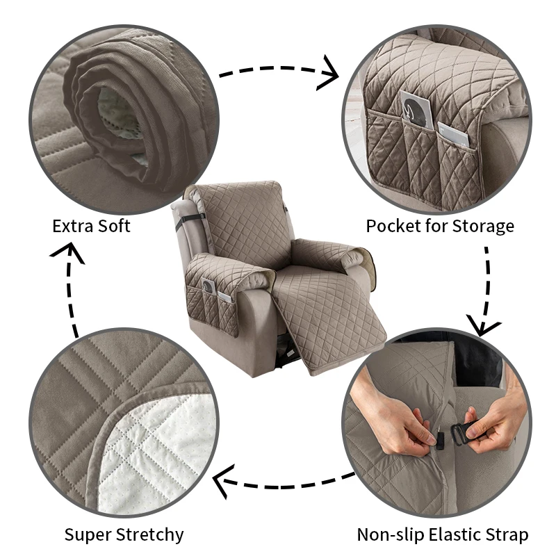 1 Seater Waterproof Quilted Anti-wear recliner sofa covers Pet Dog  Sofa Mat Solid Color Sofa Covers 4