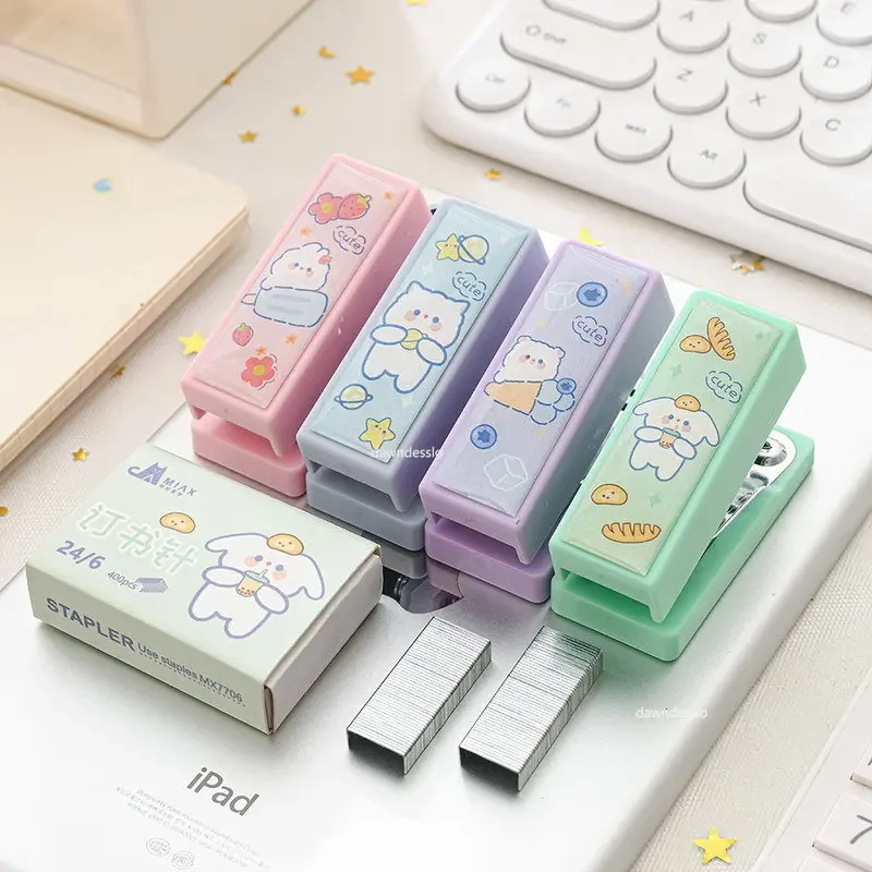 Mini Stapler Set with Staples Cute Rabbit Bear Paper Binder Stationery Office Binding Tools School Supplies mini stapler set