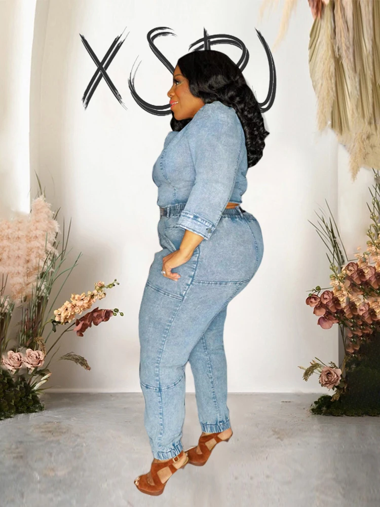Denim Plus Size Matching Set Outfit Elegant Summer Denim Tank Two Piece Set For Women Top Denim Plus Size Matching Set Outfit Elegant Summer Denim Tank Two Piece Set For Women Top