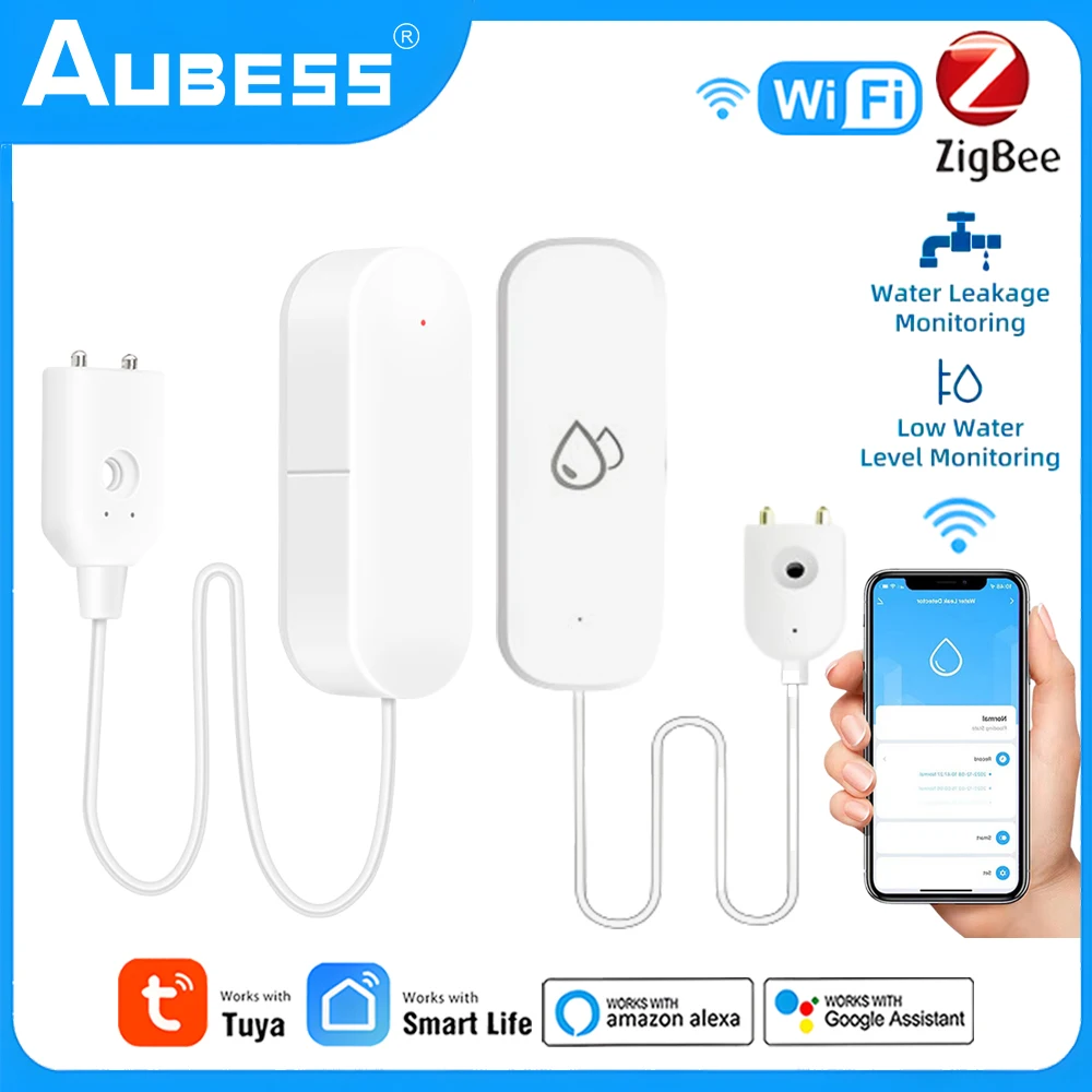 ZigBee 투야 스마트 와이파이 누수 센서 알람 앱 원격 모니터, 물 넘침 수준 감지기, 홈 보안 경보 시스템