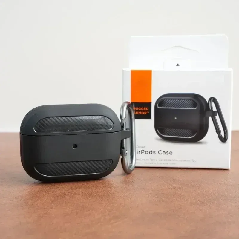 new Rugged Armor Carbon Fiber EarphoneCase S-p-i-g-e-n  For Apple AirPods Pro2  AirPods 3 TPU Headphones Cover With Carabiner