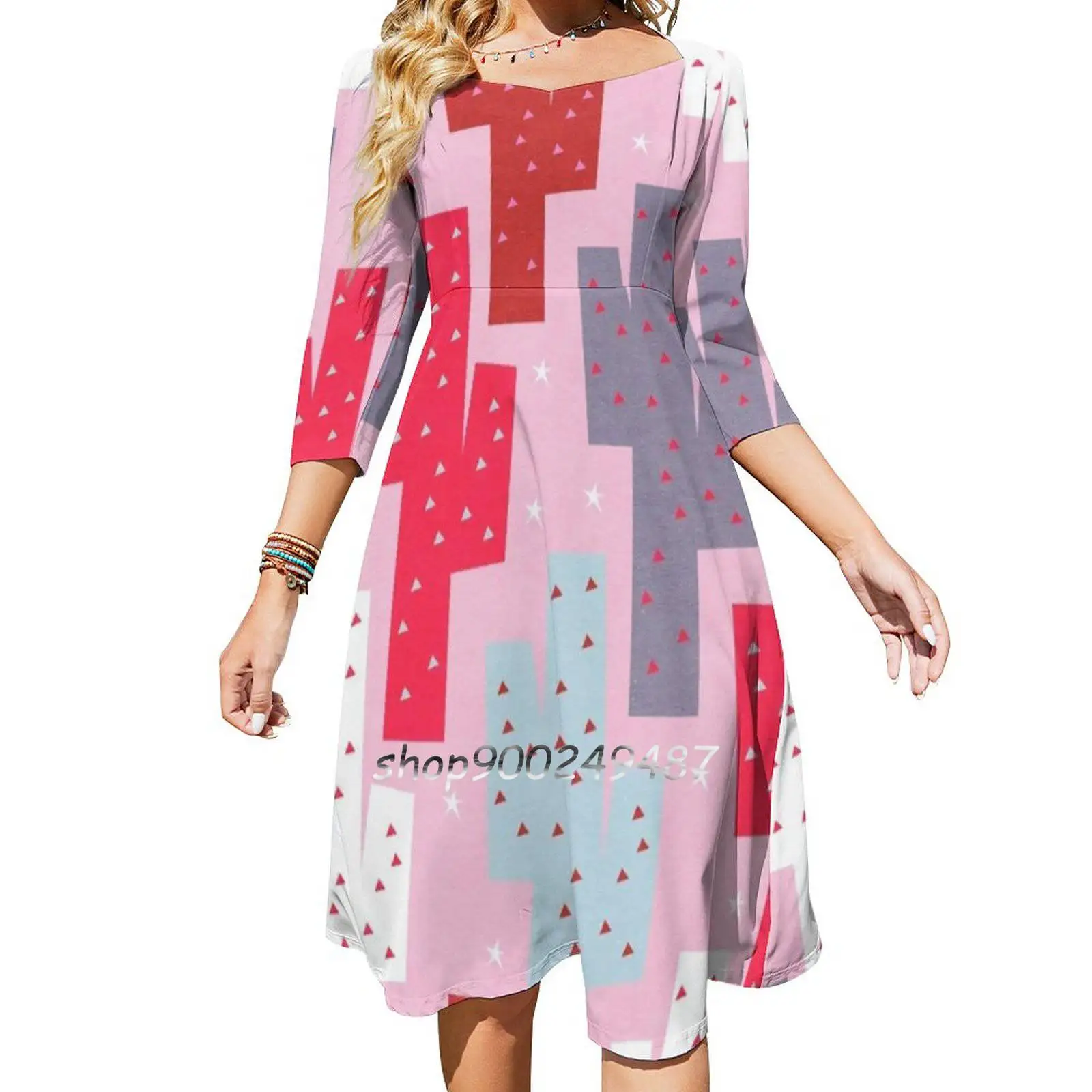 

Sweet Cactus Pattern Evening Party Dresses Midi Sexy Dress Female Sweet One Piece Dress Korean Sweet Cactus Pattern Desert Warm