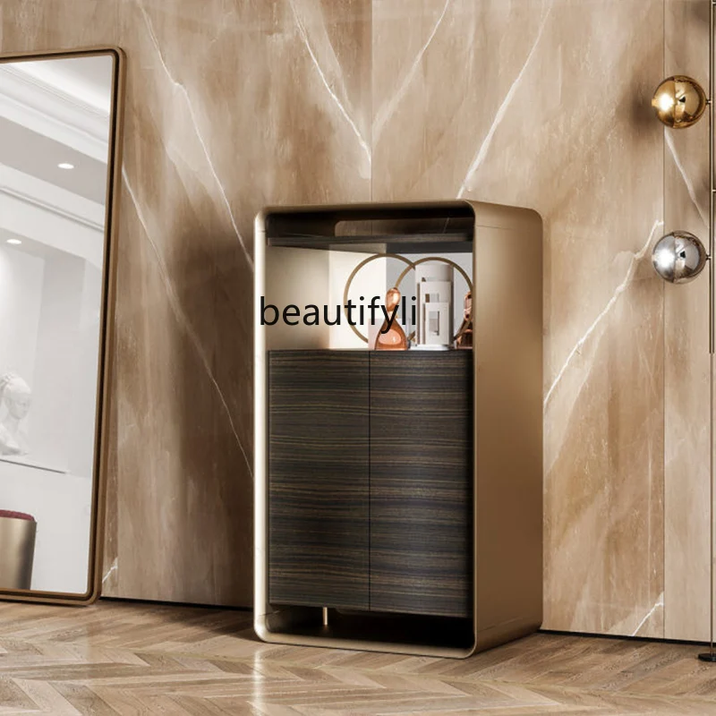 

zqItalian-Style Light Luxury Brushed Bronze Double Door Wine Cooler Complete Display Cabinet Living Room Home Wine Cabinet