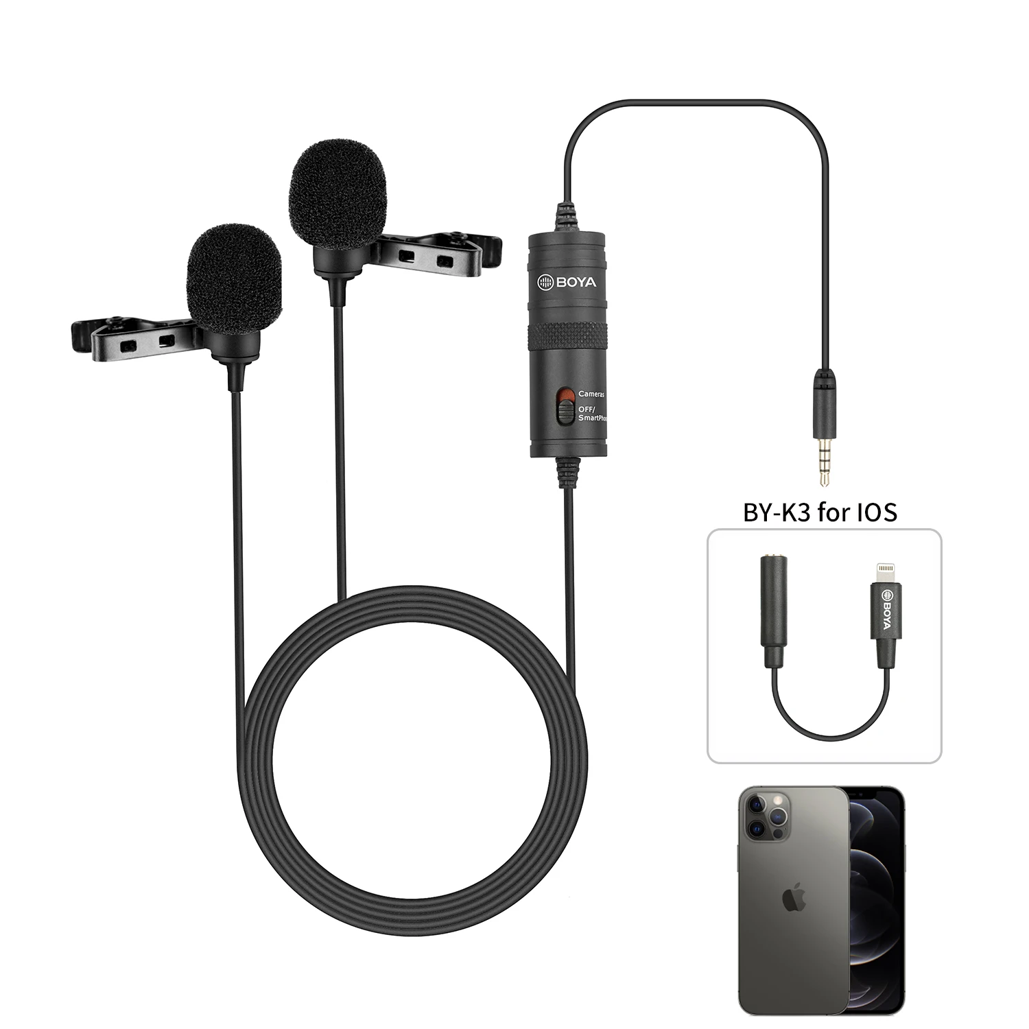 BOYA 6m Lavalier Condenser Microphone for PC Mobile Phone iPhone Android Live Streaming Facebook Blogger Vlog Lapel Microphone 