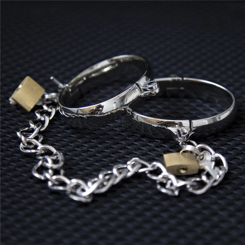 Metal Steel Handcuffs Wrist Ankle Cuffs with Chain and Lock Spreader Bar BDSM Restraints Adult Game Sex Toys for Women Men — view 4