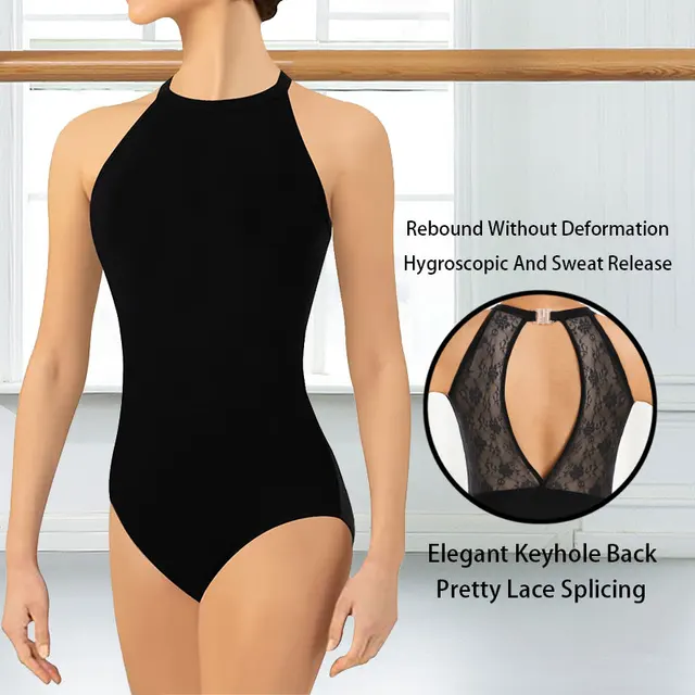 Women Sleeveless Halter Ballet Dance Leotards for adult Gymnastics Dance Tank Tops with  Keyhole Back and Soft Lining Dancewears