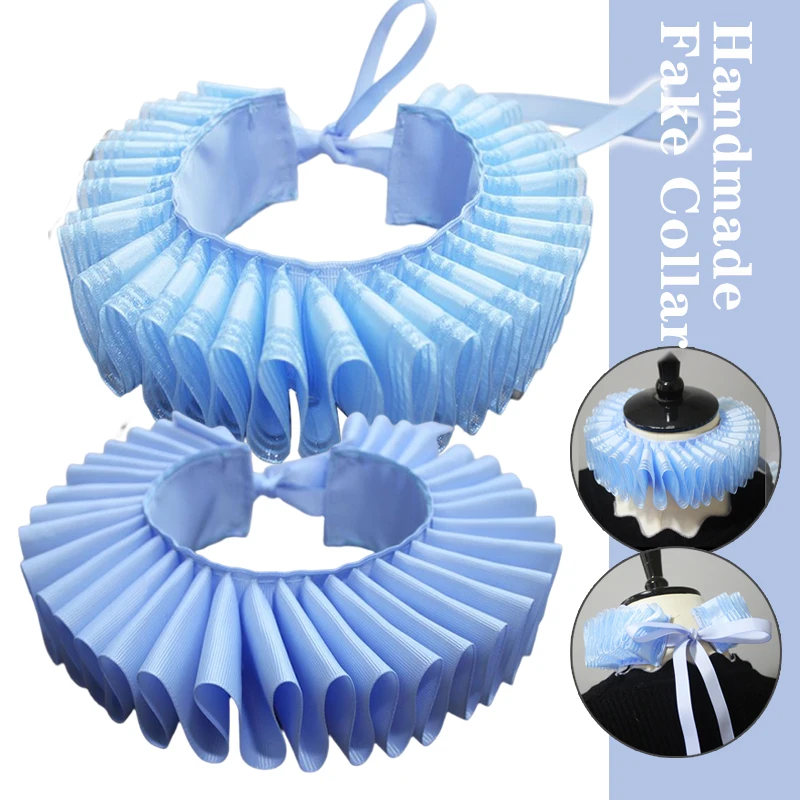 

Handmade Raffles Light Blue Yarn Leading False Collar Women Children Elizabeth Collar Photography Props Clothing Accessories