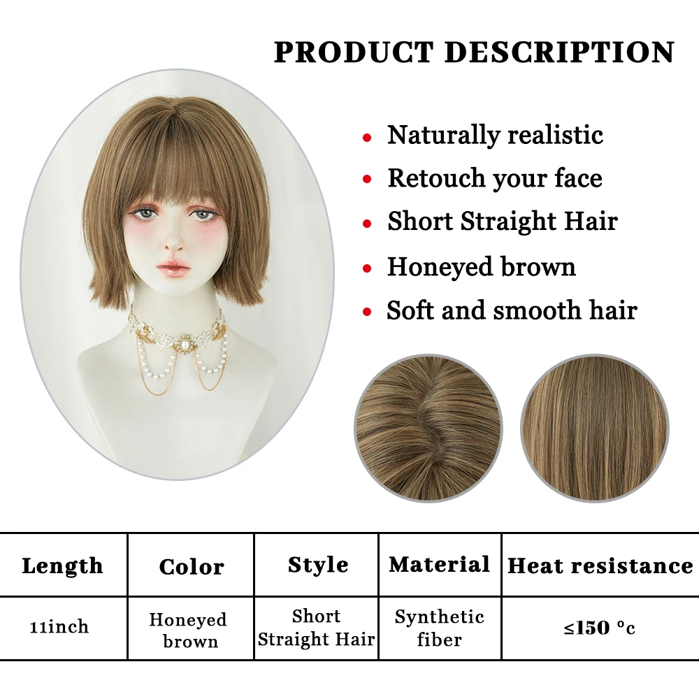 PARKYUN Short Microfilm Hair Women Wig With Brown wig Cospaly Daily Party Synthetic Wigs Heat Resistant Fiber Natural Fake Hair