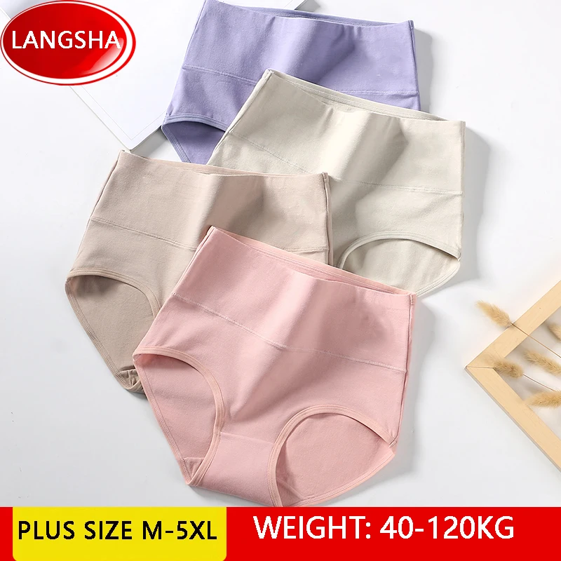4Pcs High Waist Panties Women Breathable Cotton Underwear Plus Size M ...