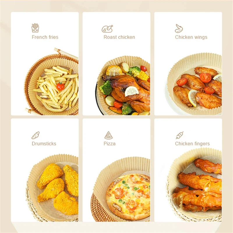 Air Fryer Paper Air Fryer Liners Disposable Air Fryer Liners Air Fryer Accessories Oven Liner 100 Pcs 16cm/20cm Air Fryer Disposable Paper Liner Non-Stick Barbecue Plate Round Oven Pan Pad for Air Fryer Micro-Wave