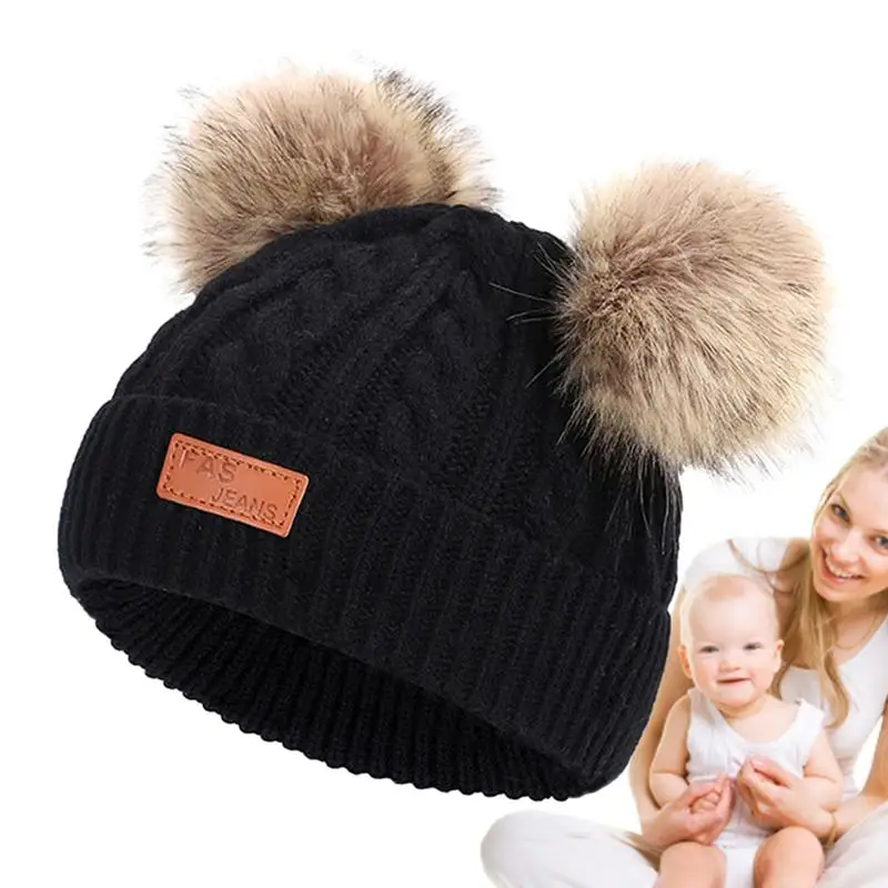 Toddler Girl Hat Pompom Toddler Beanies Knit Winter Hat Caps Thickened Elastic Comfortable Beanies Warm Soft Hats For
