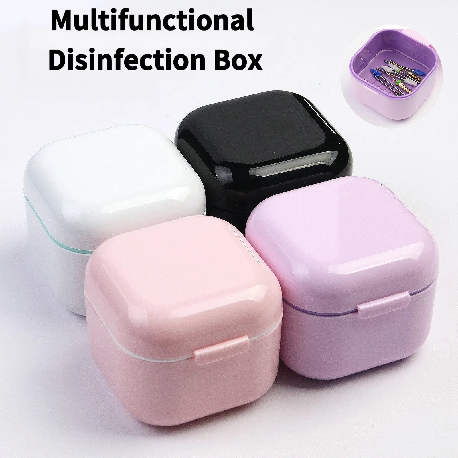 Contenitore Sterilizzatore per Strumenti per Unghie in Plastica, Contenitore per Pulizia e Disinfezione delle Punte per Trapano per Unghie con Cestello e Vassoio per Immersione, Custodia per Salone di Manicure
