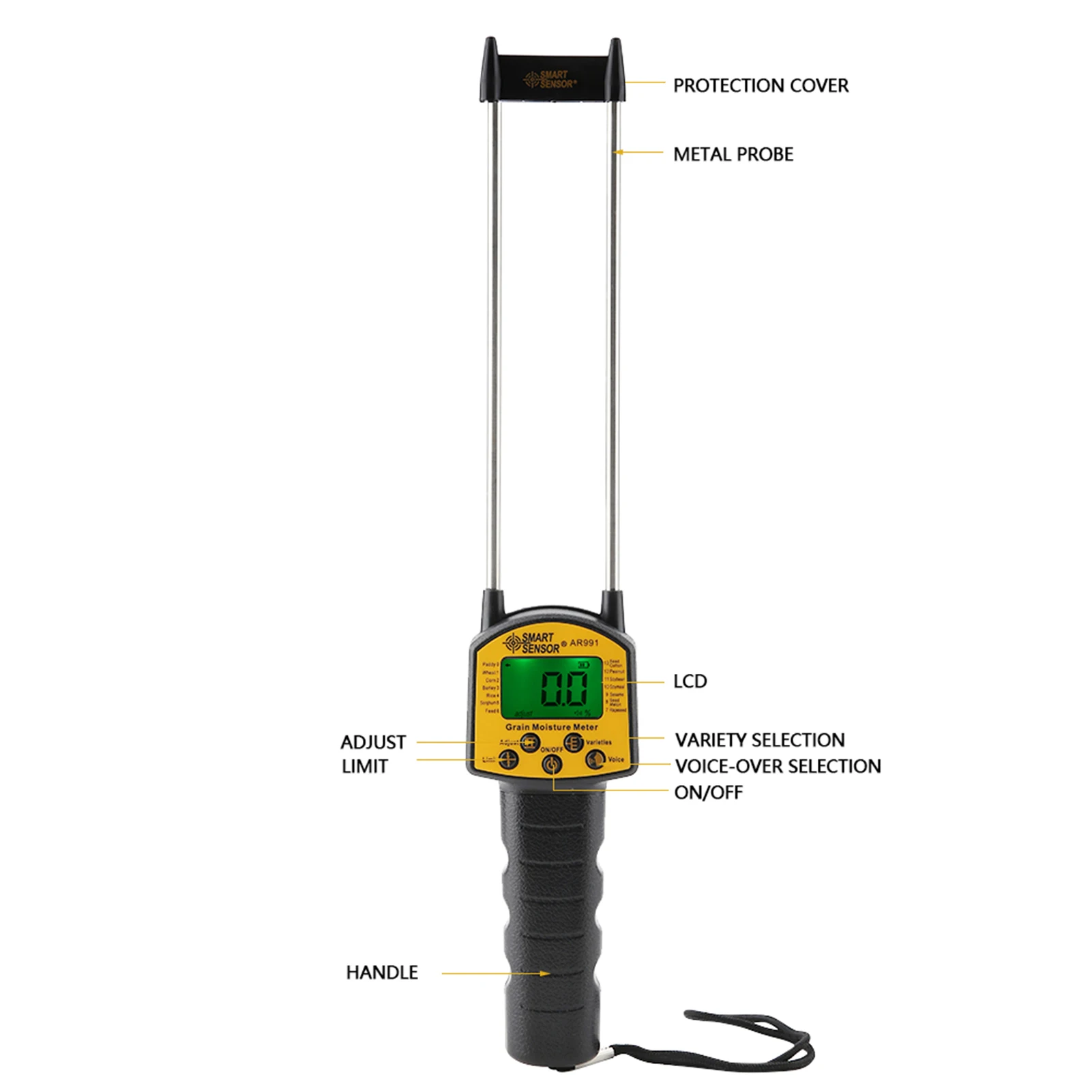 SMART SENSOR AR991 Digital LCD Grain Moisture Meter For Wheat Corn Rice Peanut Soybean Grain Humidity Meter Moisture grain moisture meter