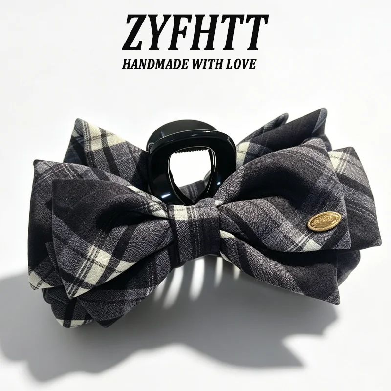 Elegant Plaid Double Layer Bow Hair Clip - Fashionable Hair Accessory