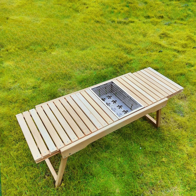 

HOOKI Official New Outdoor Barbecue Table Beech Barbecue Dual-Use Easy Storage Super Portable Spot Solid Wood Folding Table