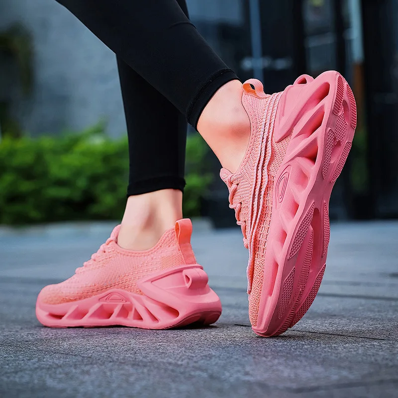 Fashion Purple Running Shoes Unisex Knit Breathable Platform Men's Casual Sneakers Outdoor Non-slip Lace-up Women's Sports Shoes 6