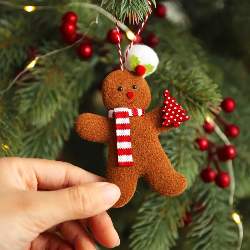 3Pcs Christmas Fuzzy Gingerbread Man Doll Xmas Tree Pendants New Year Kids Gift Hanging Ornaments Christmas Decorations for Home