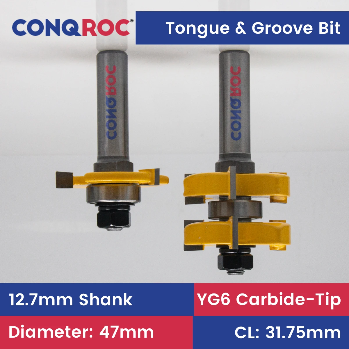

1/2" (12.7mm) Shank Tongue and Groove Router Bits Set for Material-Thickness 1-1/4" (31.75mm) Woodworking Milling Cutters Kit