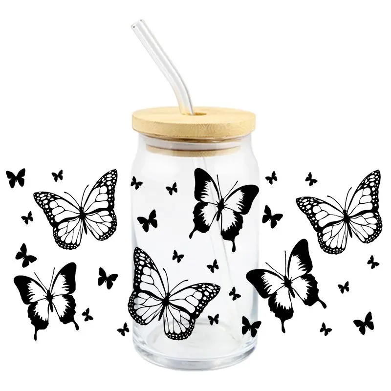 Black Butterfly UV DTF Wrap Transfer Stickers Cool Fashion Design DTF Wrap For Glasses Cups Bottles Decal