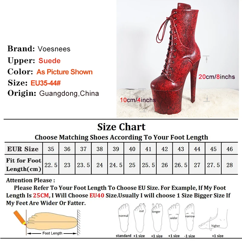 Fashion ultra-high Heel Snake Pattern Women Boots 20cm/8Inchs Large Sexy Nightclub Pole Dance Shoes T-stage Runway Short Boots