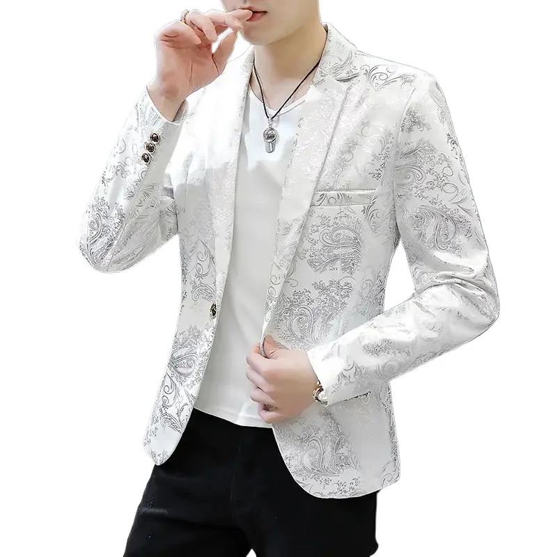 Blazer Mujer Fashion Business Korean Version British Style Casual Slim-fit Print Wedding Work Mens Blazer