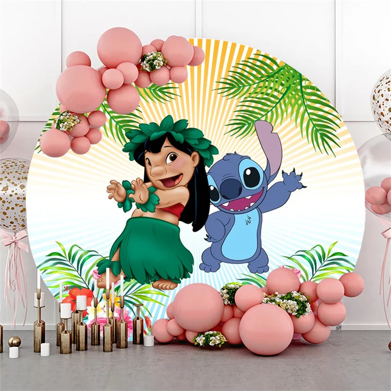 Disney Round Lilo & Stitch decorazione di compleanno per bambini sfondo  fotografico decorazione murale personalizzata decorazioni per feste nuziali  forniture - AliExpress