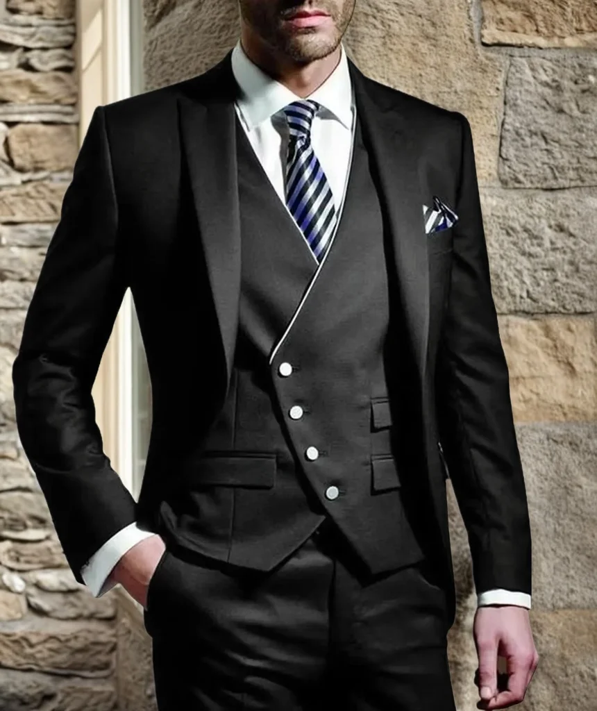 Men Suits for Wedding 3 Pieces Blazer Vest Pants Peak Lapel  Slim Fit Suit Elegant Tuxedos for Wedding Business Evening Party 2