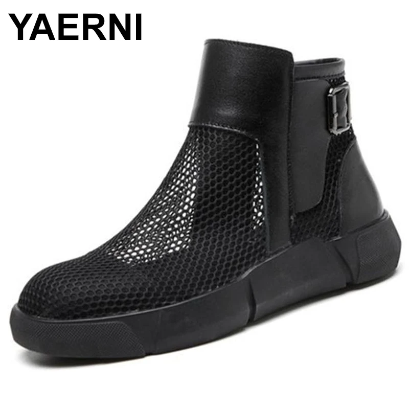 

Fashion Women Summer Cool Boots Genuine Leather Air Mesh Hollow Out Breathable Flat Ankle Boots For Women Casual Shoes