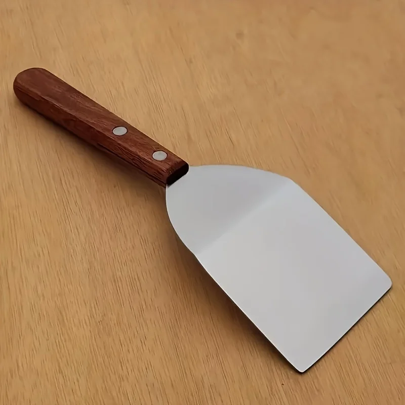 1pc, Brownie Spatula, Stainless Steel Brownie Spatula With Wooden Handle, Stainless Steel Pizza Shovel, Spatula For Cake Pizaa