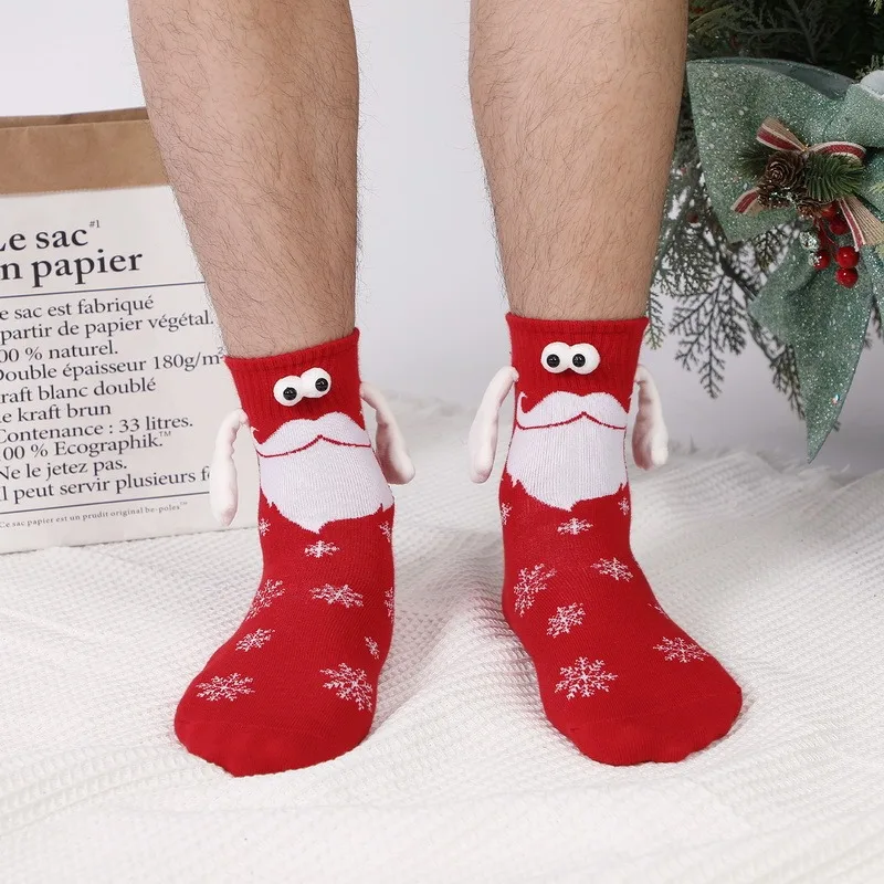 Chaussettes magnétiques de noël pour femmes et hommes, mignonnes, amusantes et créatives, dessin animé, œil dans la main, Tube central, en pur coton, 2023_voghion.com