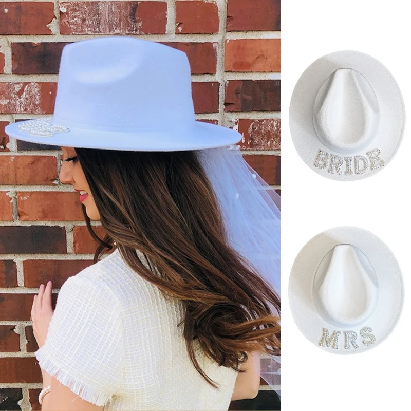 

Western Style White Large Brim Cowgirls Hat for Bride Wedding Party Photoshoot M6CD