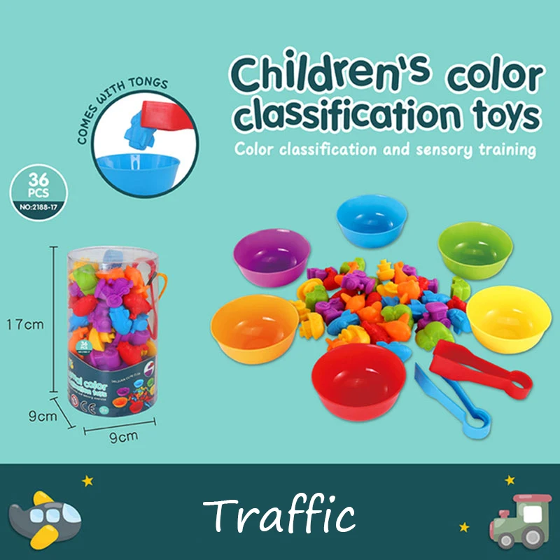 Rainbow Sorting Game Animal Puzzle Toy Dinosaur Traffic Color Matching Game Montessori Education Sensory Toys For Kids Preschool