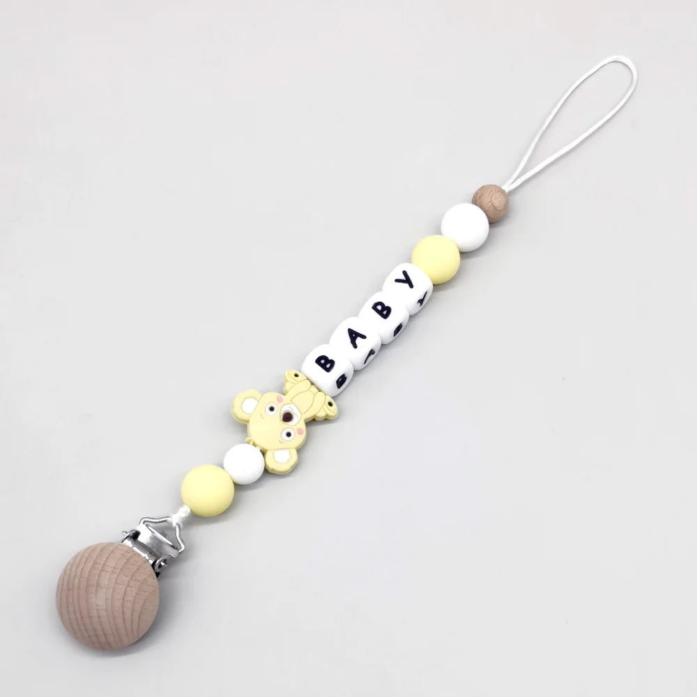 Koala Baby Pacifier Clip, BPA-Free Silicone Beads & Wooden Bead Pacifier Holder, Colorful Infant Soother Chain