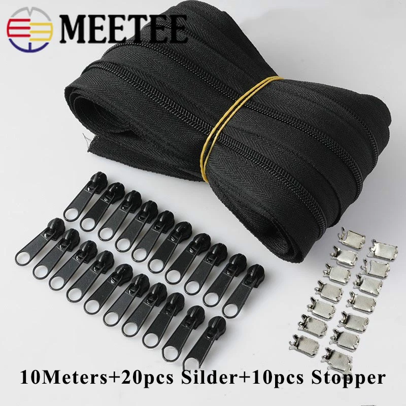 

10Meters Meetee 3# Nylon Coil Zipper with Slider & Stopper for Clothing Quilt Bags Tent Invisible Zip Sewing Crafts Accessories