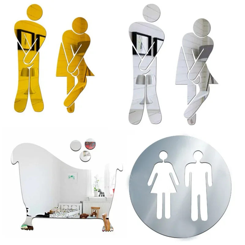 Wall Stickers Home Bedroom Mirror Sticker Toilet Room Sign Decorative Bathroom Sign