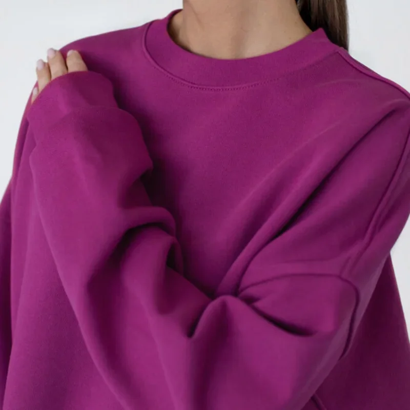 Purple Round New Neck Cotton Loose Pullover Woman Clothes Long Sleeve Simple Winter Sweatshirt Women Fashion Casual Sporty 2021
