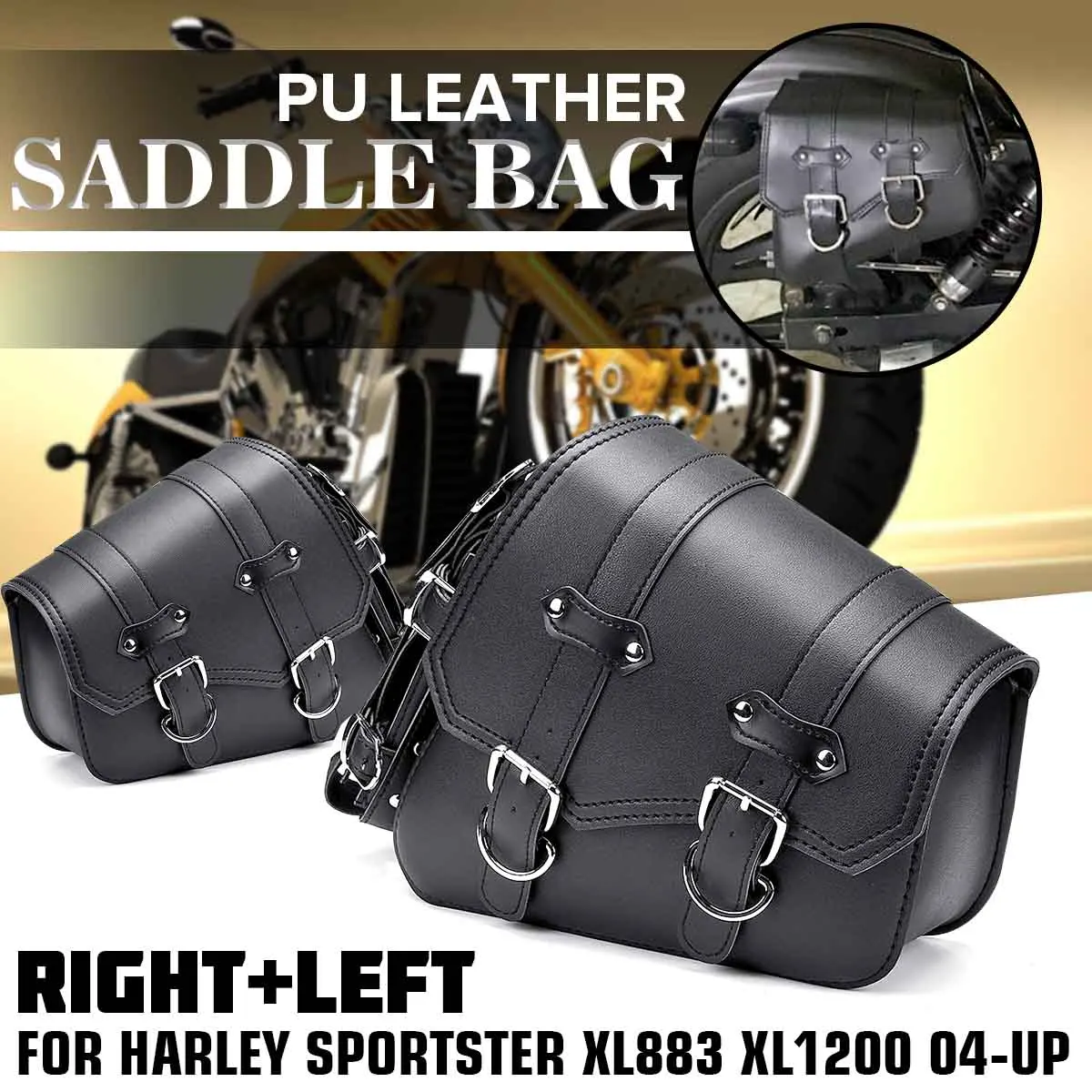

Left Side Universal Motorcycle Saddle Bag Black PU Leather