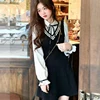 2025 Spring and Autumn New Splicing Shirt Collar Fake Two piece Dress Gentle Slimming Small College Style Long Sleeve Skirt 3