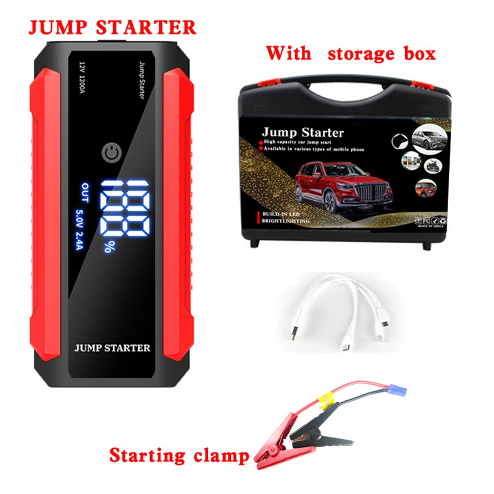 30000mAh 12V Auto Battery Booster Charger 1000A LED Flashlight Portable Car Emergency Booster Power Bank Starting Device