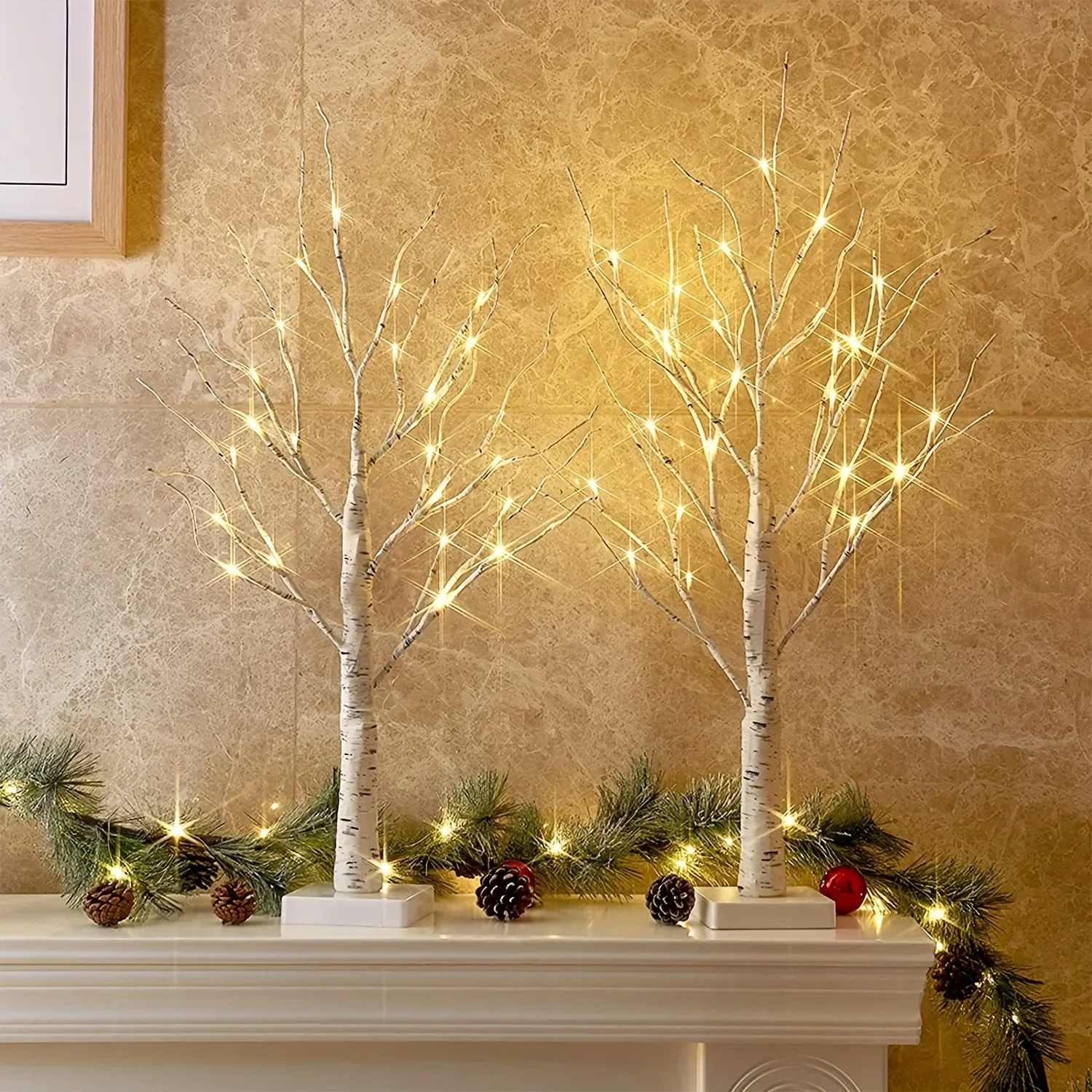 

24 LED Easter Twinkling Tree, Fairy Light Spirit Tree Ornaments, 23" Birch Tree Adjustable Branches 3AA&USB Powered, Tree Lamp F