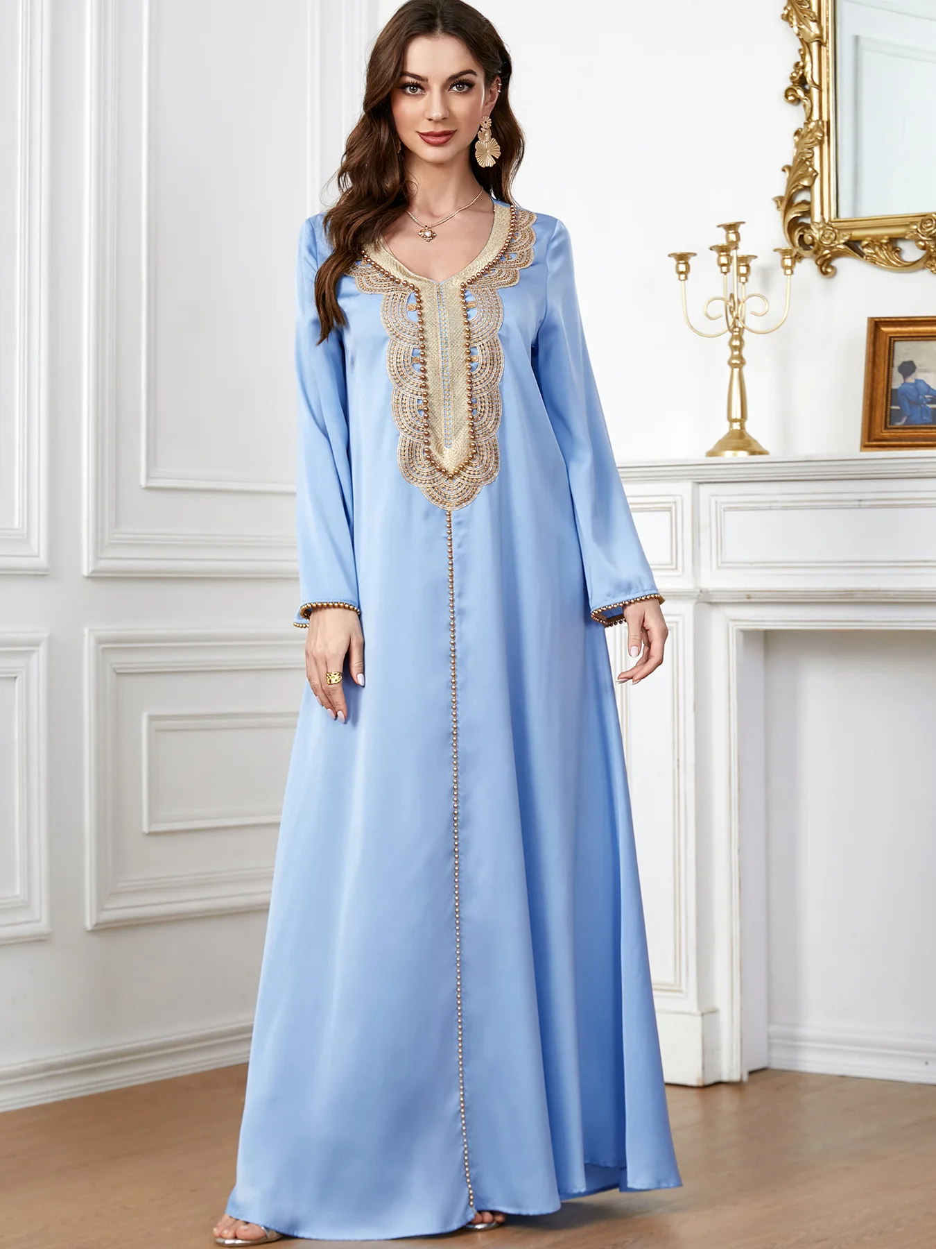 

Дубай Бисероплетение Abayas для новых женщин Eid Djellaba мусульманское Макси платье Марокканская мусульманская одежда Турция Кафтан мусульманское женское платье