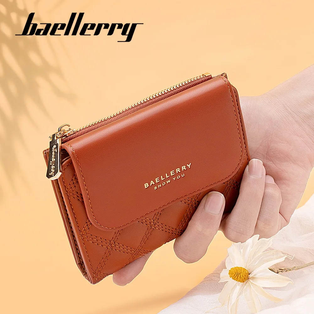 Baellerry Women's Short Wallet PU Leather Fashion Zip Coin Purse with Card Slots Slim Mini Wallet Gift for Her