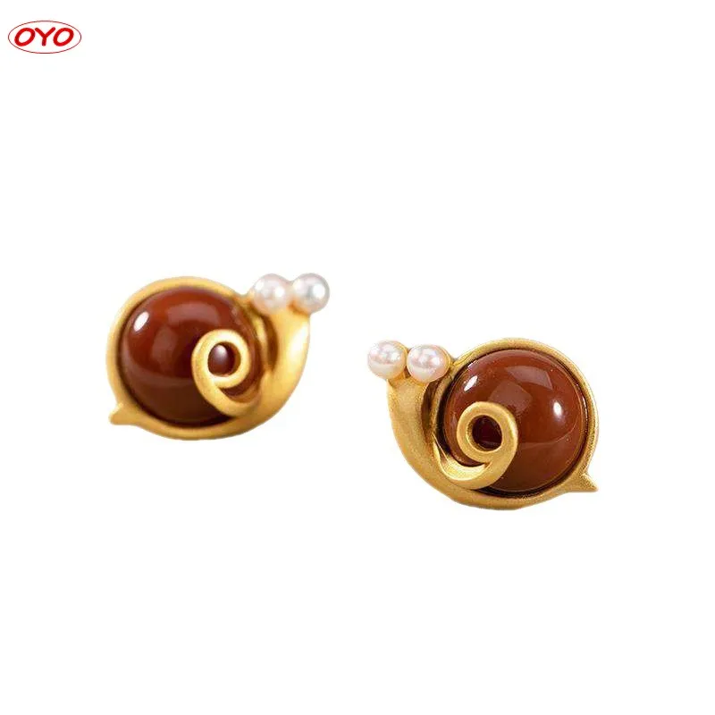 

925 Silver Southern Red Agate Snail Stud Earrings