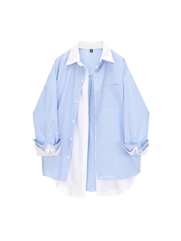 

French Elegance Striped Blouses Fake Two Pieces Women Lapel Collar Summer Korean Office Lady Sweet Exquisite Shirts Streetwear