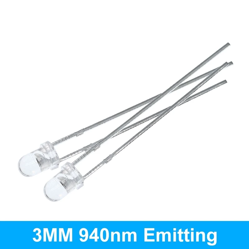 10-1000pcs 3mm 940nm IR Infrared LED Emitter Diodes - Clear Round Lens, Through-Hole