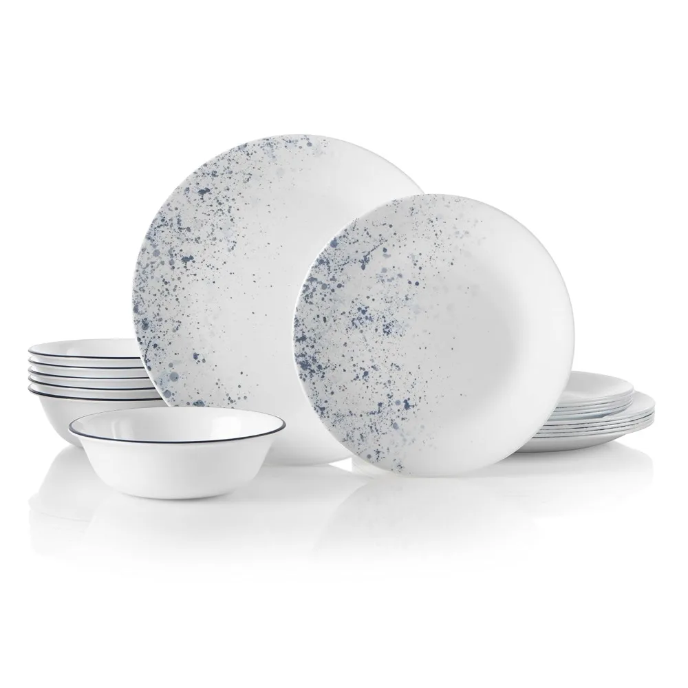 18-Piece Service for 6 Dinnerware Set, Lightweight Round Plates and Bowls Set, Indigo Speckle