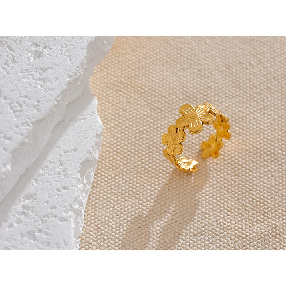 Yhpup Thin Plant Flower Adjustable Open Ring
