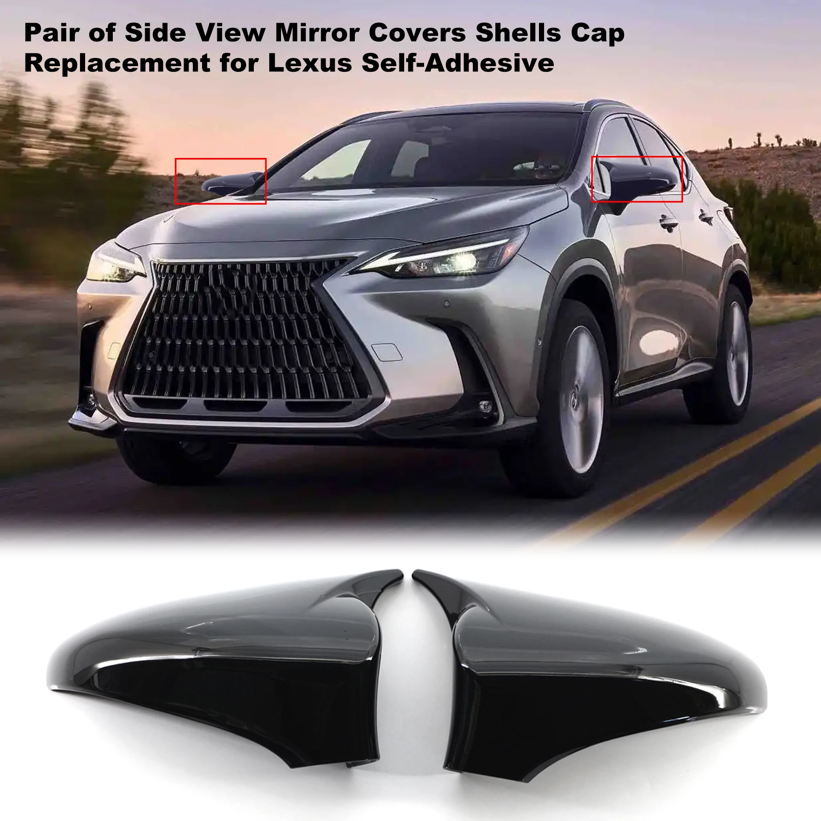 

Pair of Side View Mirror Covers Shells Cap Replacement for L exus Self-Adhesive
